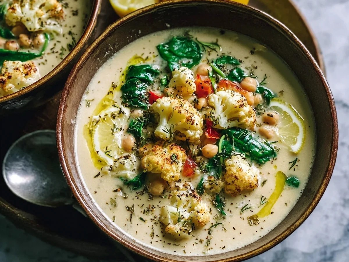 Creamy Mediterranean Cauliflower Soup (Vegan, Meal Prep) - Image 1