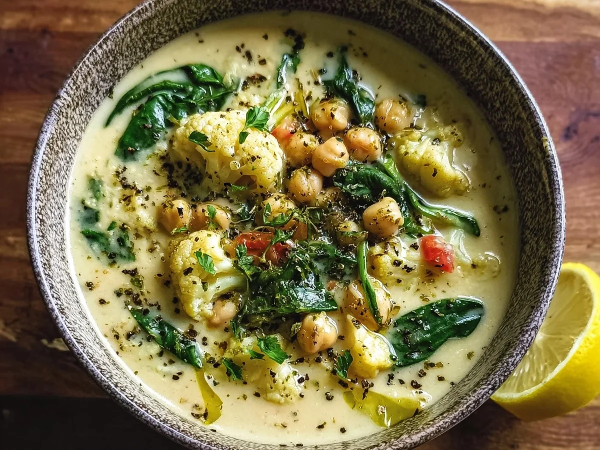 Creamy Mediterranean Cauliflower Soup (Vegan, Meal Prep) - Image 2