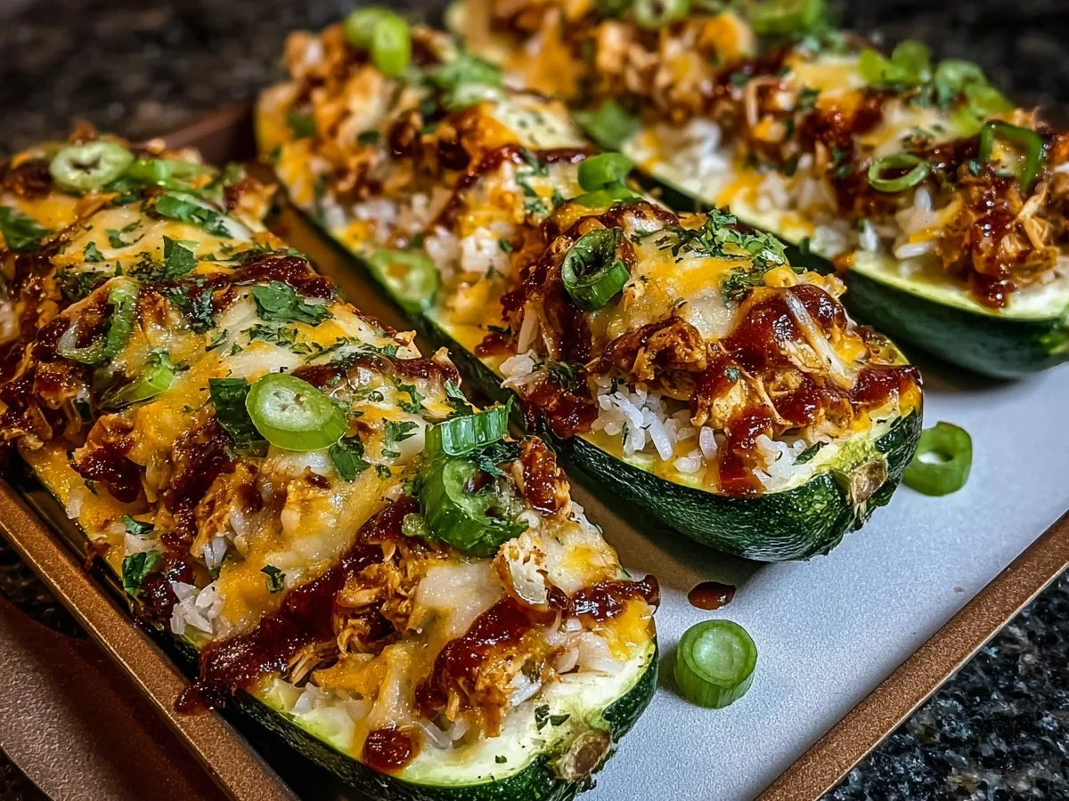 Crispy Sticky BBQ Chicken Zucchini Boats Recipe - Image 1