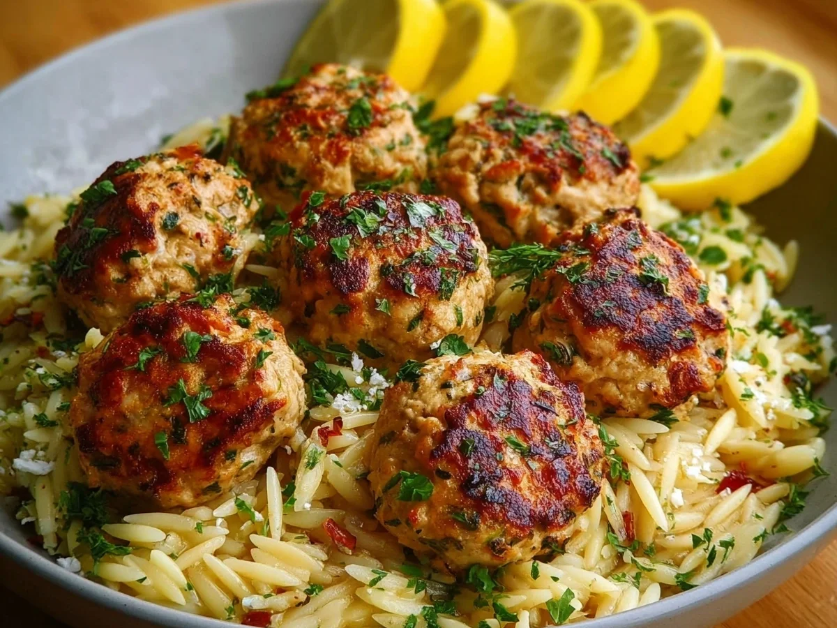 Greek Chicken Meatballs with Lemon Orzo | High Protein - Image 1