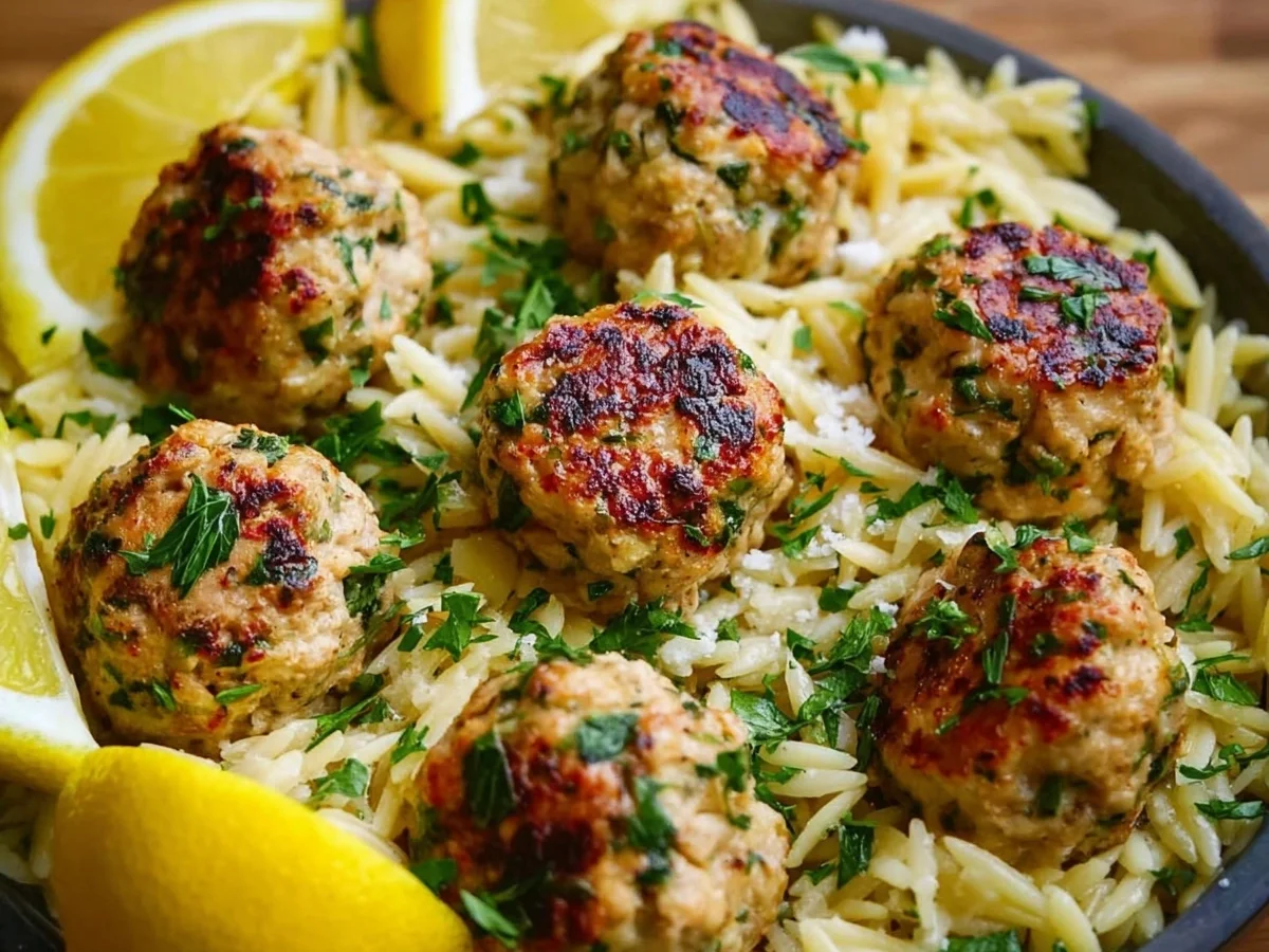 Greek Chicken Meatballs with Lemon Orzo | High Protein - Image 2