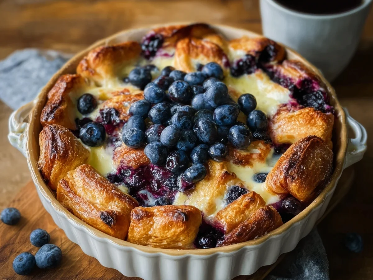 High Protein Blueberry Cream Cheese Croissant Casserole - Image 1