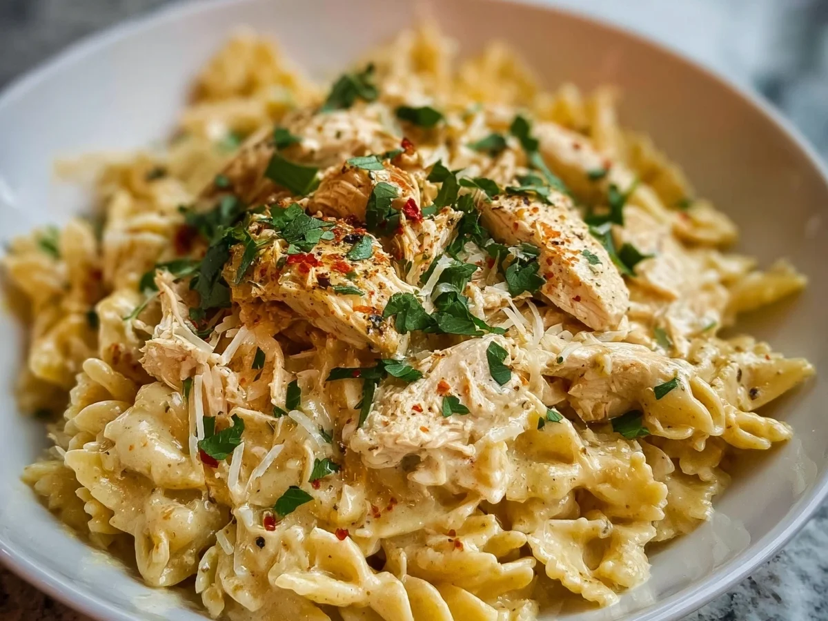 High Protein Garlic Parmesan Chicken Pasta Slow Cooker - Image 1
