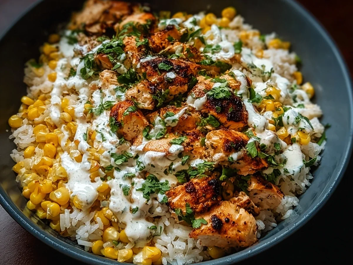 High Protein Street Corn Chicken Rice Bowl with Elote Flavors - Image 1