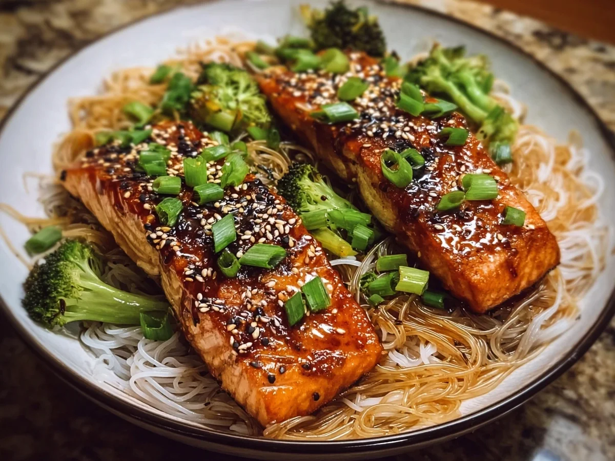 High Protein Teriyaki Salmon & Rice Noodles Recipe - Image 1