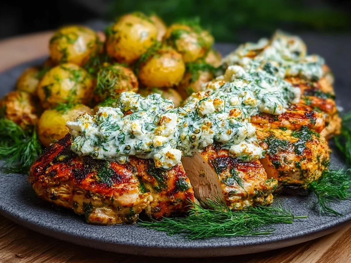 Spicy Yogurt Chicken Thighs with Dill Feta - Image 1