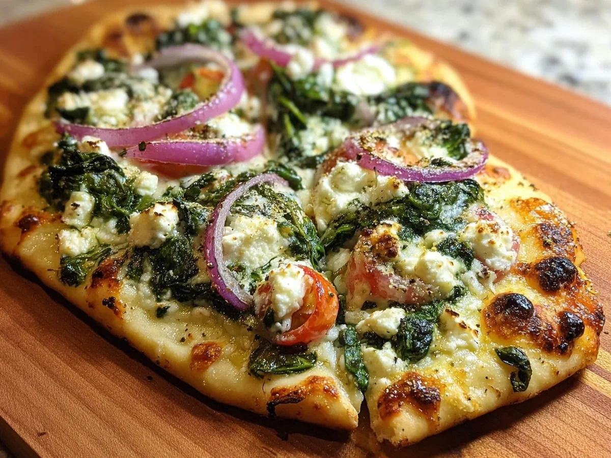 Spinach Feta Flatbread Pizza: Quick Mediterranean Recipe - Image 1