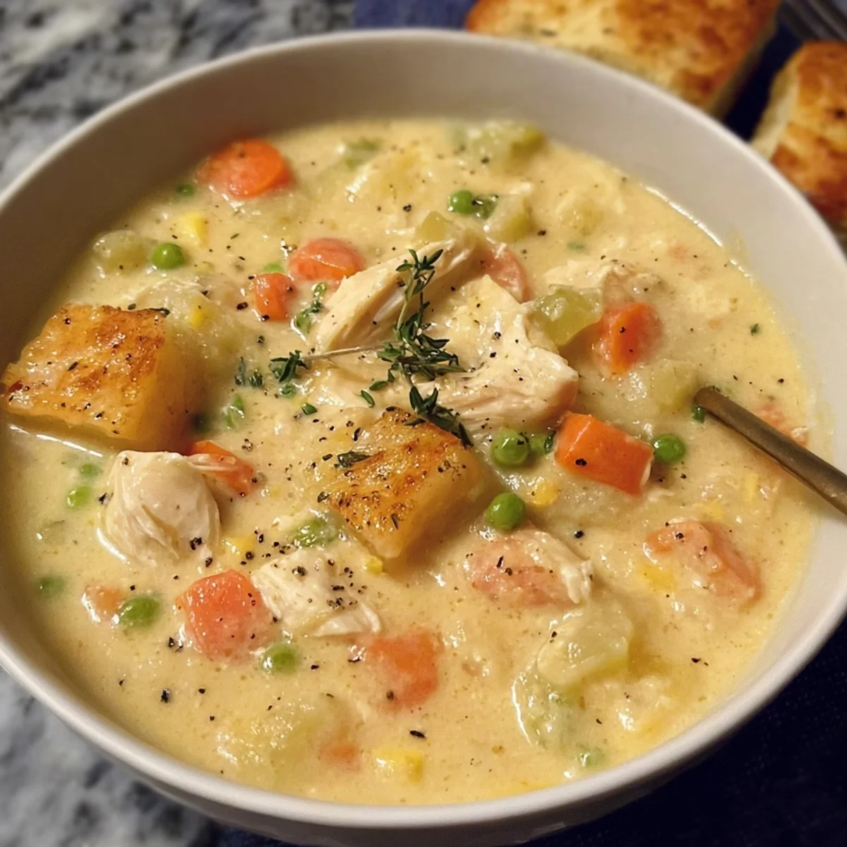 Creamy Chicken Pot Pie Soup: Protein Packed & Healthy
