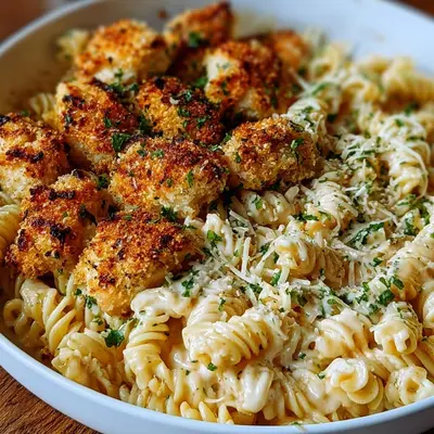 Crispy Garlic Parmesan Chicken Bites & Creamy Rotini