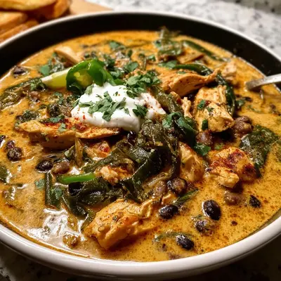Easy Creamy Chicken Poblano Black Bean Soup