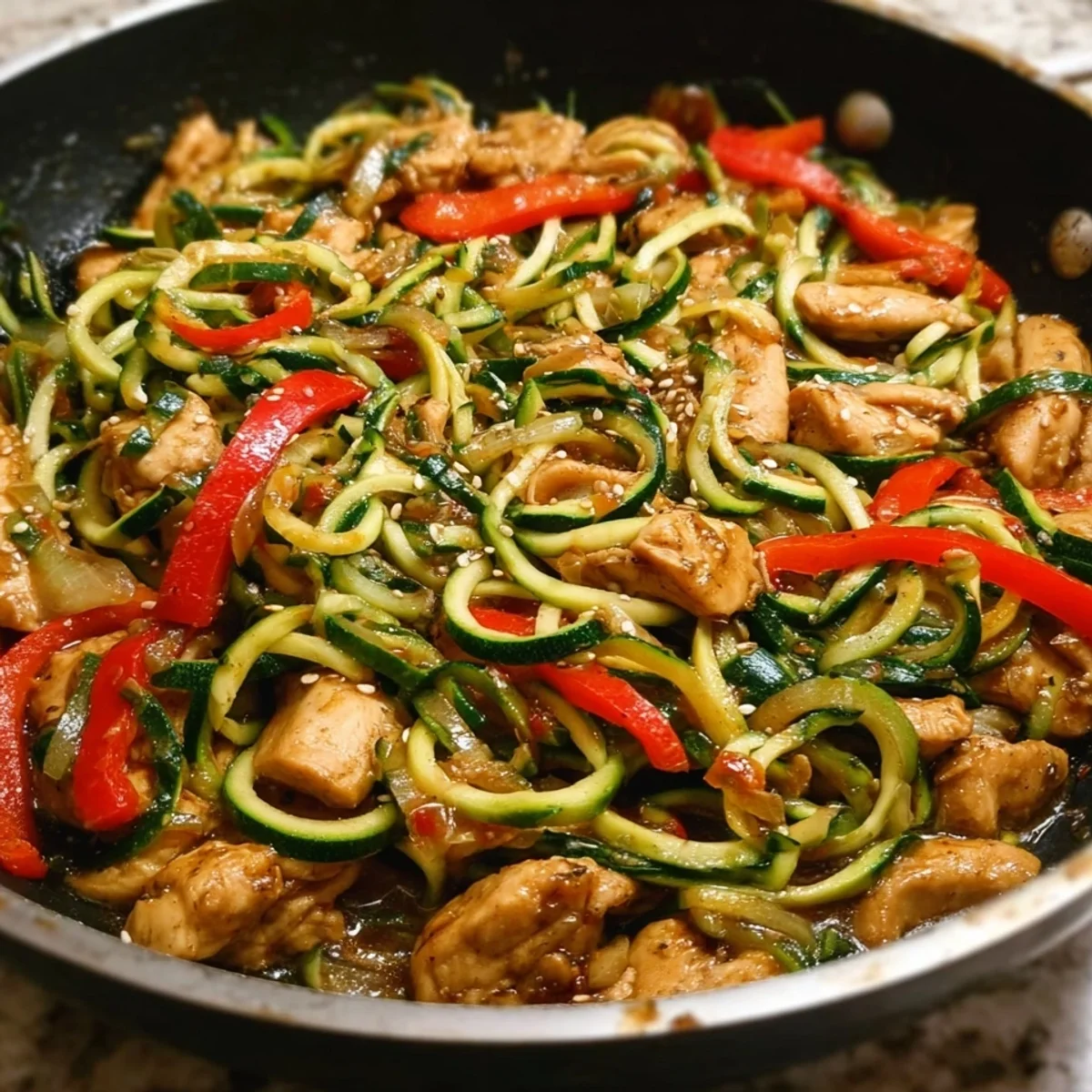 Garlic Chicken Zucchini Noodles Stir Fry