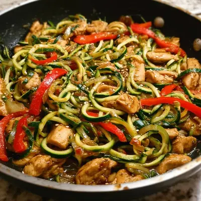 Garlic Chicken Zucchini Noodles Stir Fry