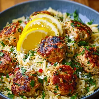 Greek Chicken Meatballs with Lemon Orzo | High Protein