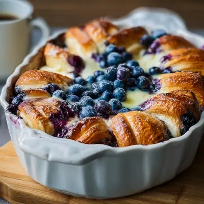 High Protein Blueberry Cream Cheese Croissant Casserole