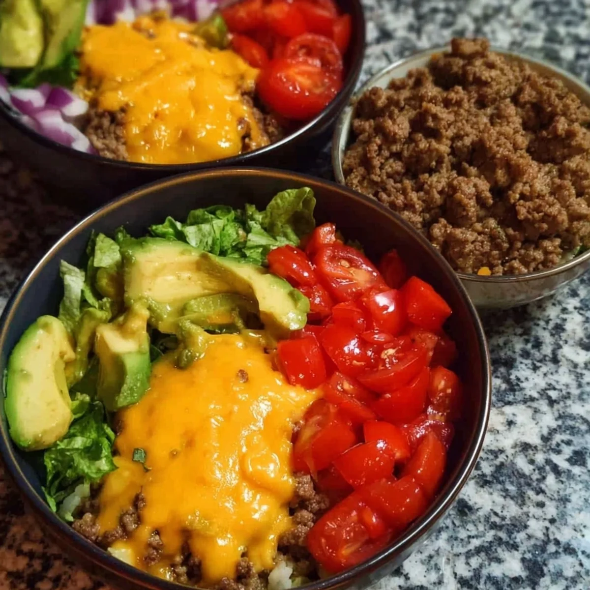 High Protein Cheeseburger Bowls - Low Carb Meal Prep