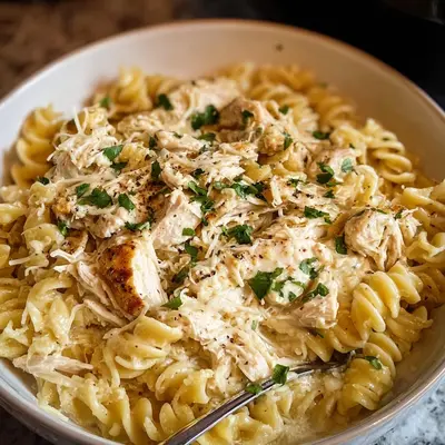 High Protein Garlic Parmesan Chicken Pasta Slow Cooker
