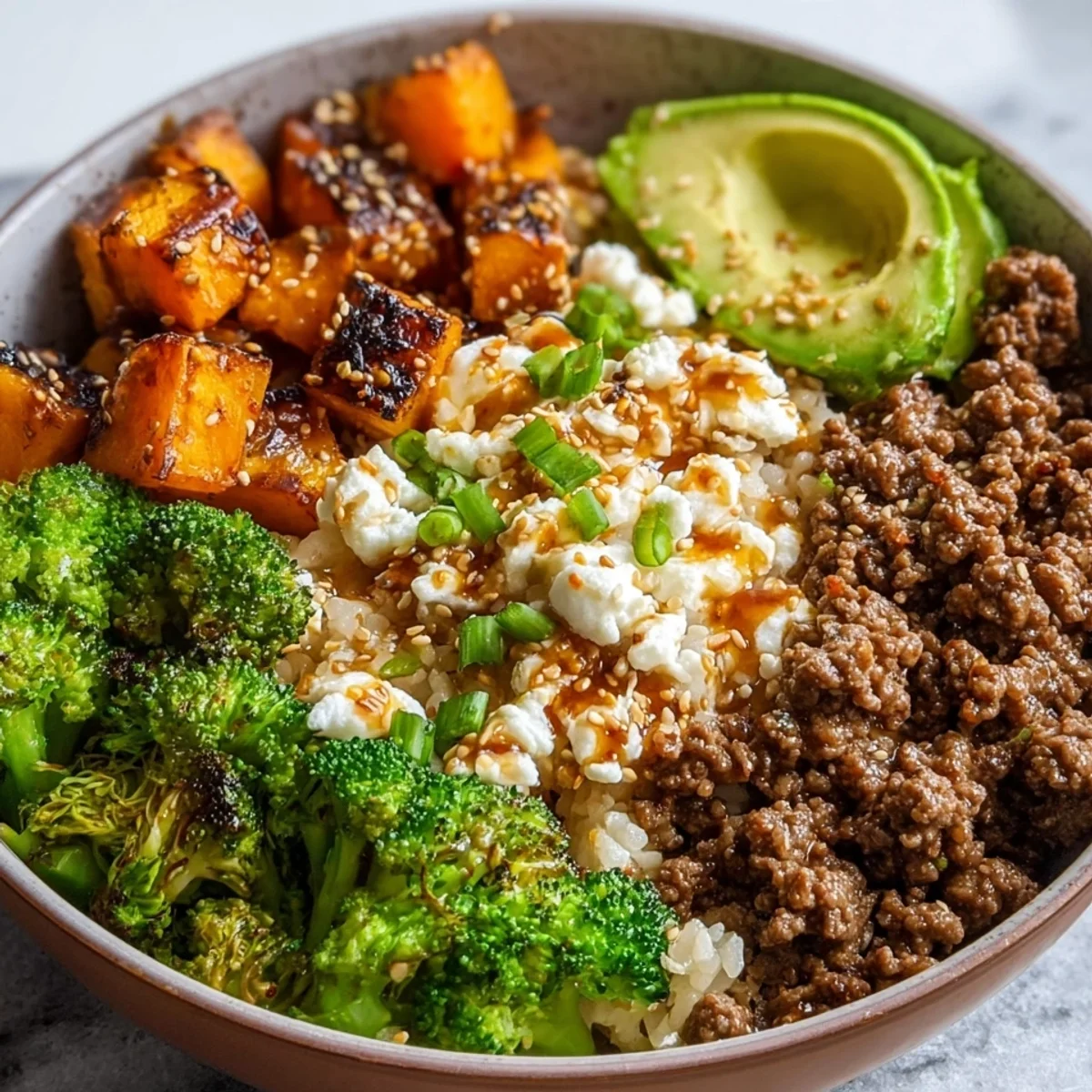 High Protein Ground Beef Hot Honey Bowl Meal Prep
