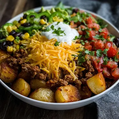 High Protein Loaded Potato Taco Bowl for Lunch
