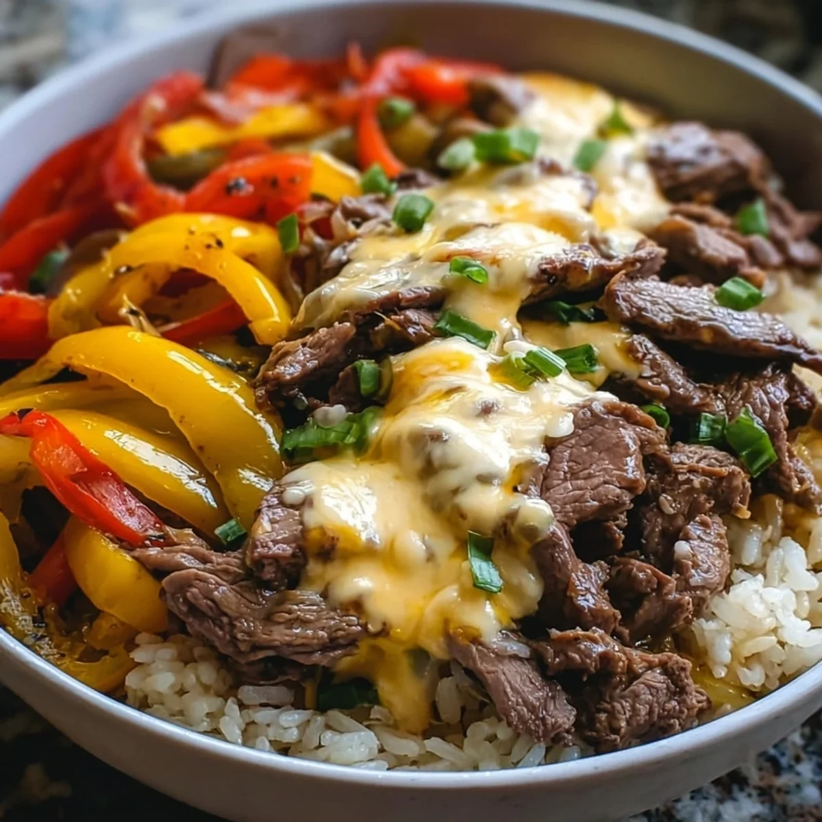 High Protein Philly Cheesesteak Rice Bowls