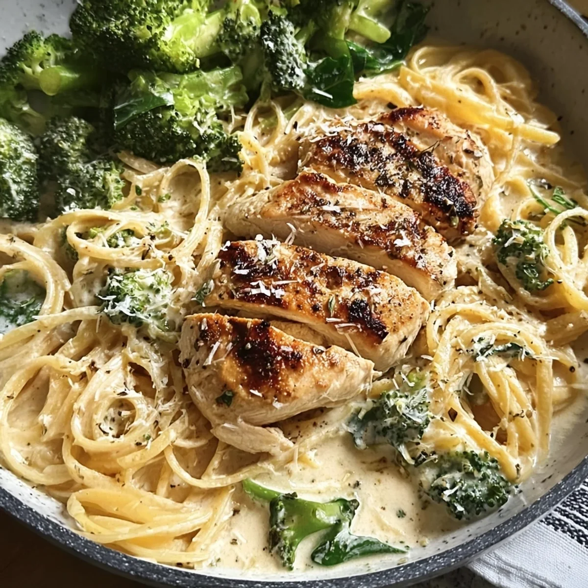 Skinny Chicken Broccoli Alfredo: Low Calorie Comfort Meal