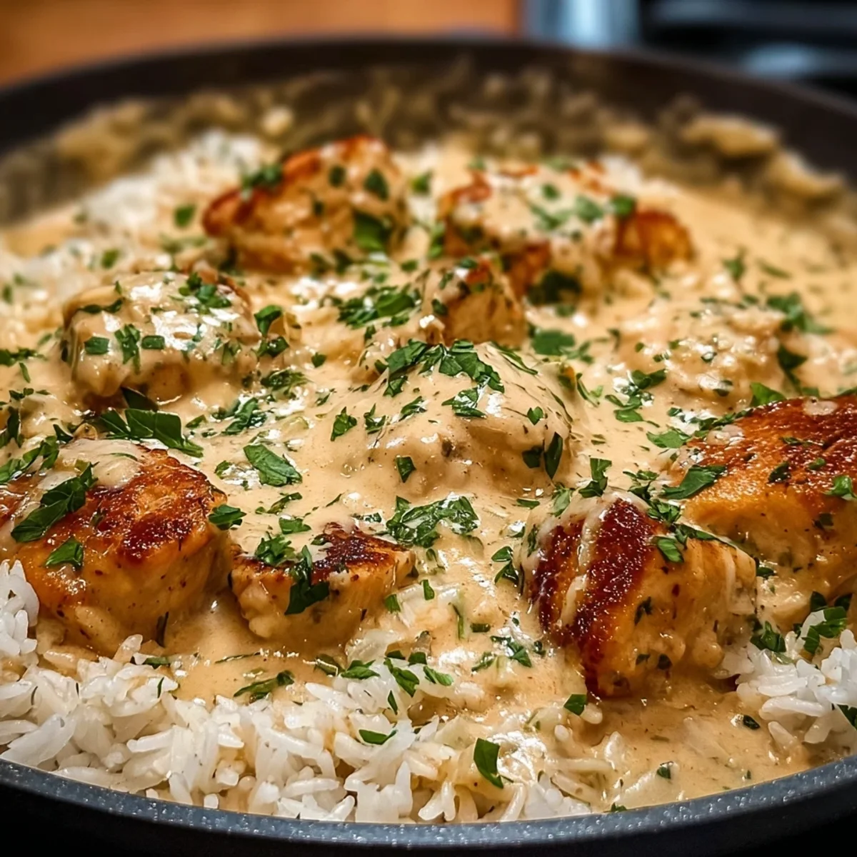 Smothered Chicken & Rice: Creamy Comfort Dinner