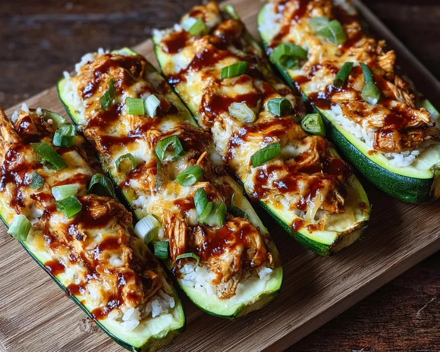 Crispy Sticky BBQ Chicken Zucchini Boats Recipe