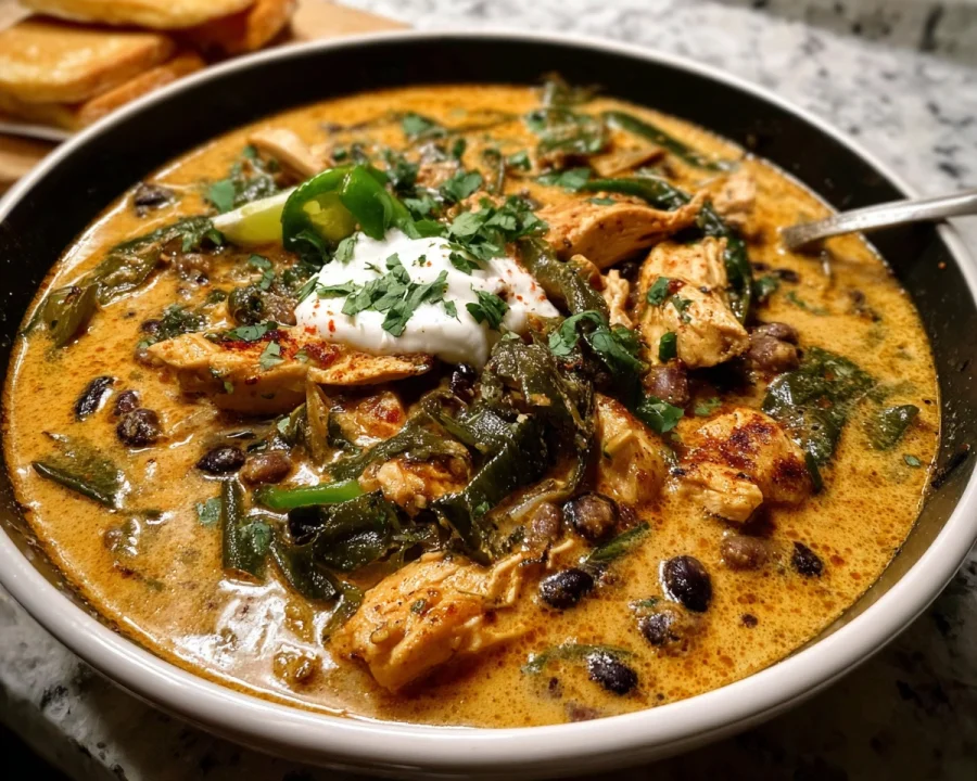 Easy Creamy Chicken Poblano Black Bean Soup
