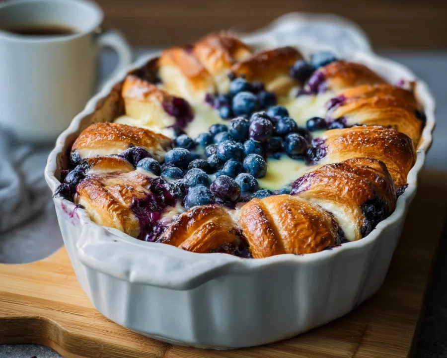 High Protein Blueberry Cream Cheese Croissant Casserole