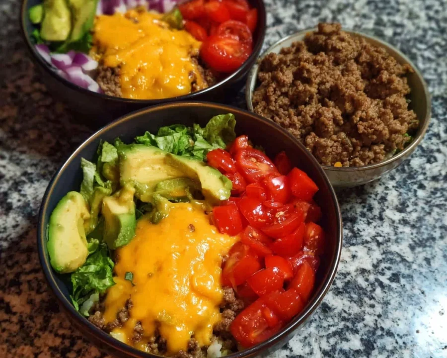 High Protein Cheeseburger Bowls - Low Carb Meal Prep