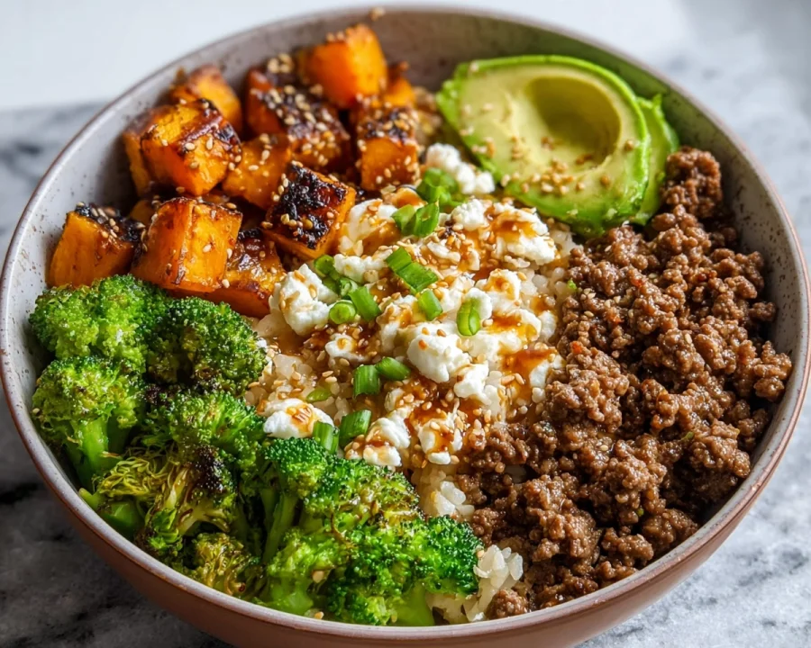 High Protein Ground Beef Hot Honey Bowl Meal Prep