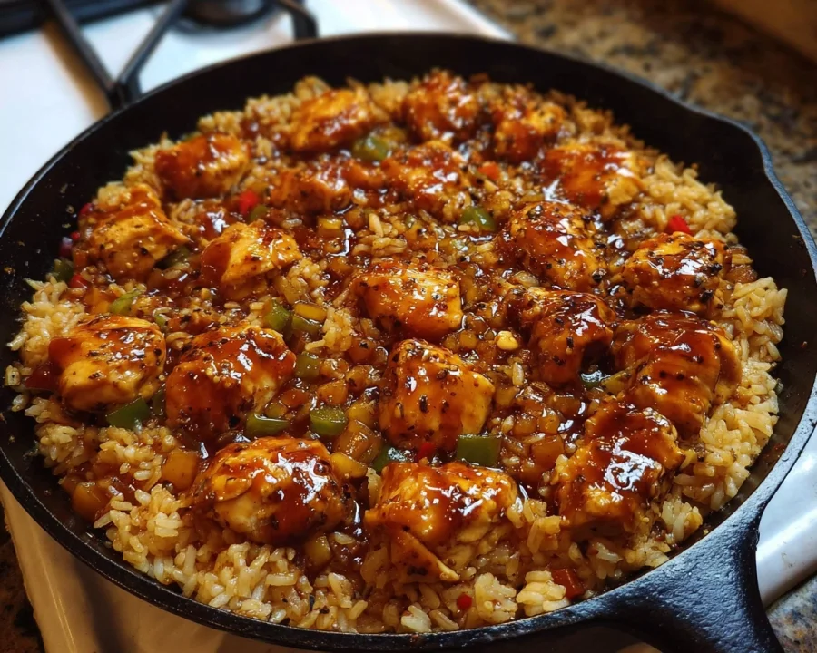 High Protein Honey BBQ Chicken & Rice One-Pan Meal