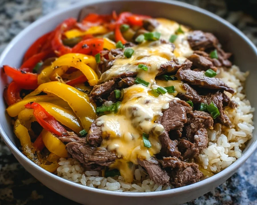 High Protein Philly Cheesesteak Rice Bowls
