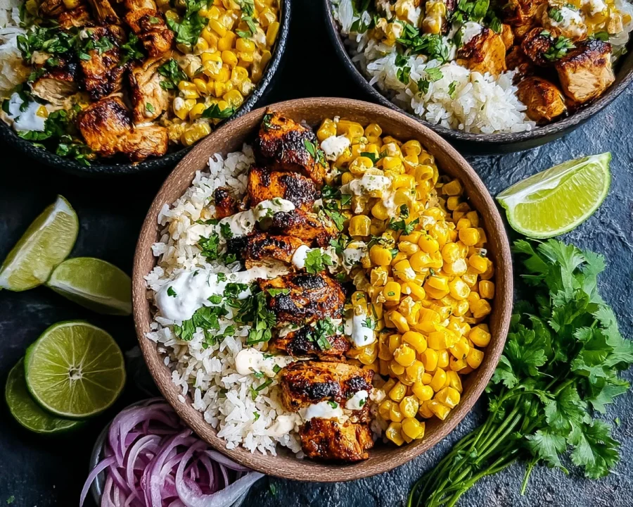 High-Protein Street Corn Chicken Rice Bowl Meal Prep