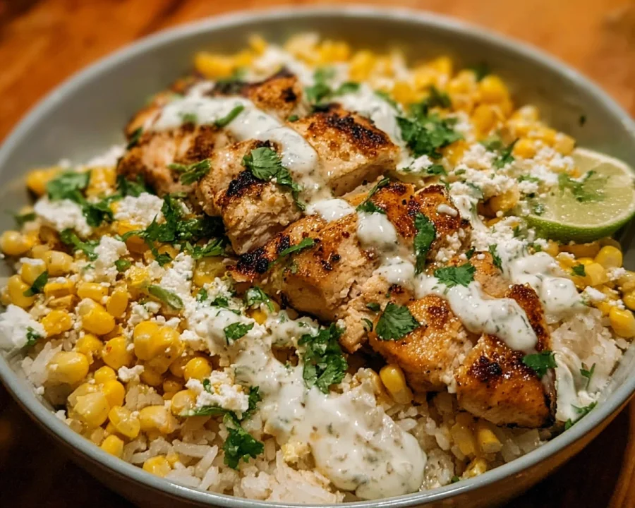 Street Corn Chicken Rice Bowl: High Protein Meal Prep