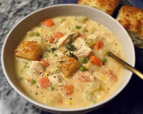 Creamy Chicken Pot Pie Soup: Protein Packed & Healthy