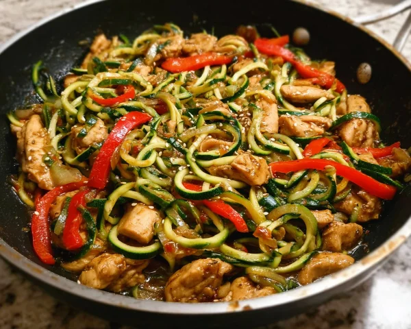 Garlic Chicken Zucchini Noodles Stir Fry