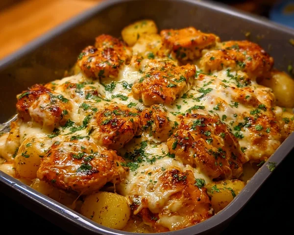 High-Protein Creamy Garlic Cheesy Chicken & Potatoes