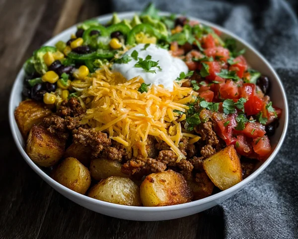 High Protein Loaded Potato Taco Bowl for Lunch