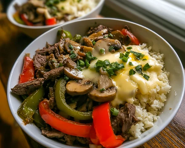 High Protein Philly Cheesesteak Bowls for Meal Prep