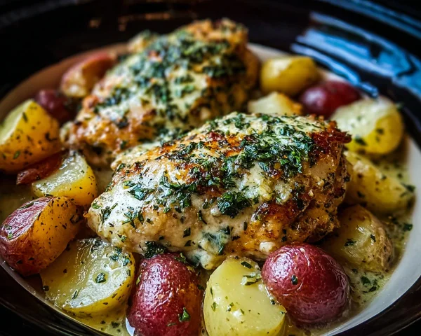 Slow Cooker Garlic Parmesan Chicken & Potatoes Recipe