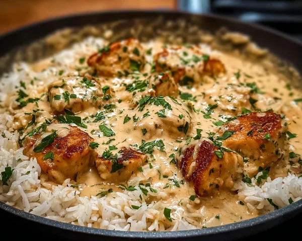 Smothered Chicken & Rice: Creamy Comfort Dinner